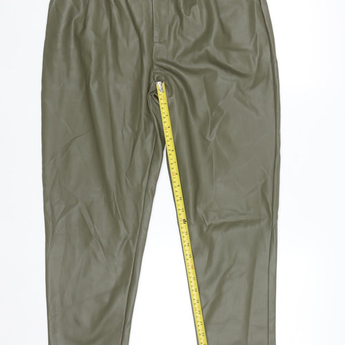 Primark Womens Green Faux Leather High Rise Tapered Trousers Size 14