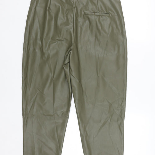 Primark Womens Green Faux Leather High Rise Tapered Trousers Size 14