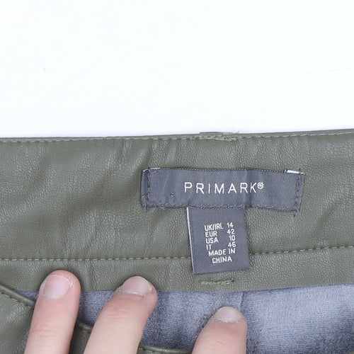 Primark Womens Green Faux Leather High Rise Tapered Trousers Size 14