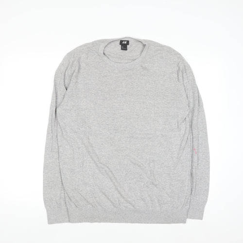 H&M Men Grey Cotton Crew Neck Long Sleeve Pullover Jumper L