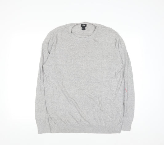 H&M Men Grey Cotton Crew Neck Long Sleeve Pullover Jumper L
