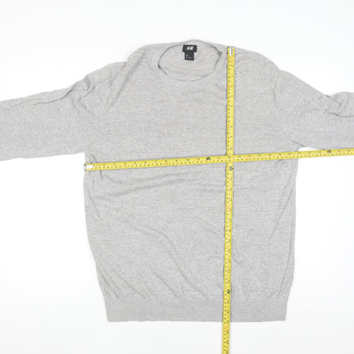 H&M Men Grey Cotton Crew Neck Long Sleeve Pullover Jumper L