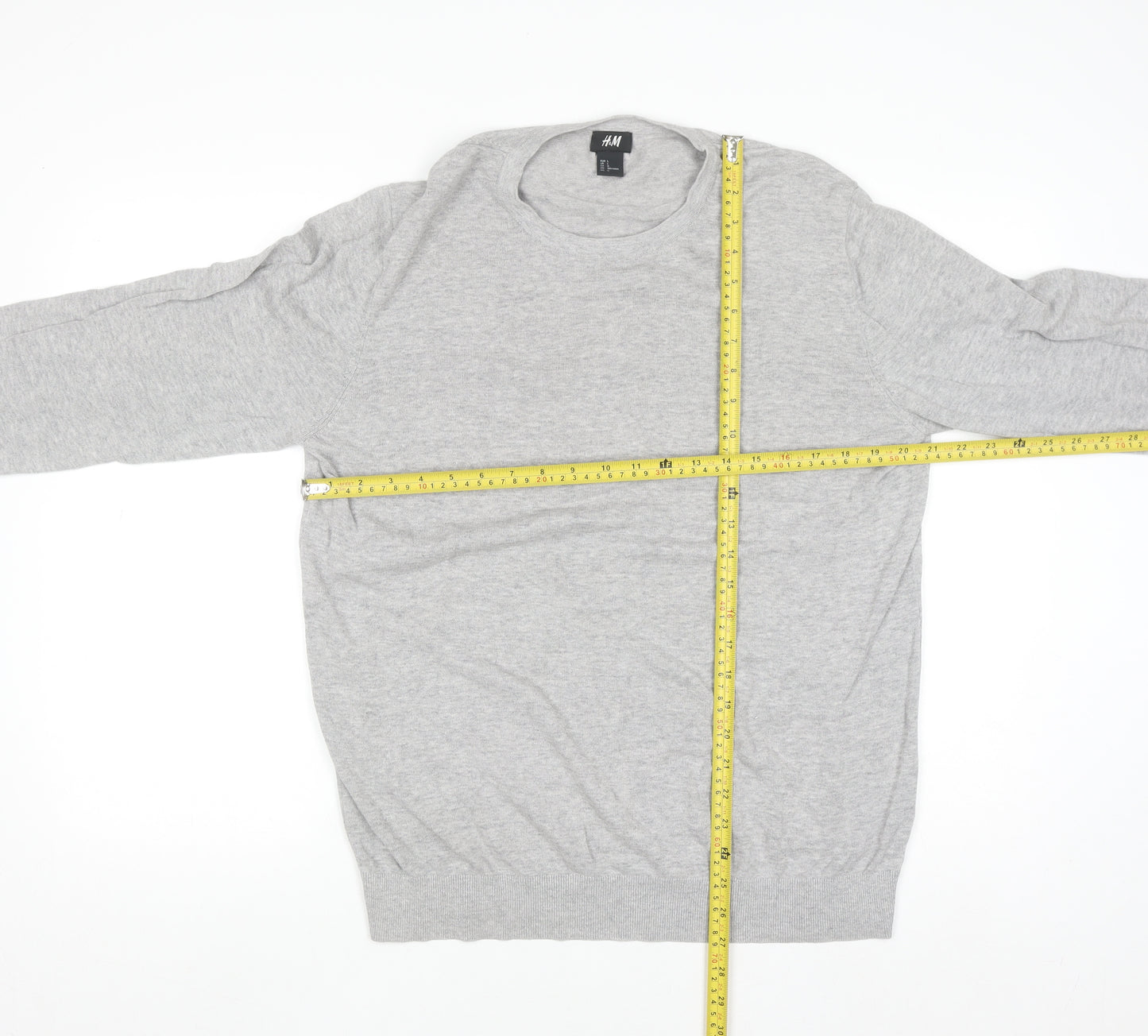 H&M Men Grey Cotton Crew Neck Long Sleeve Pullover Jumper L