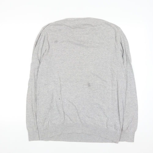 H&M Men Grey Cotton Crew Neck Long Sleeve Pullover Jumper L