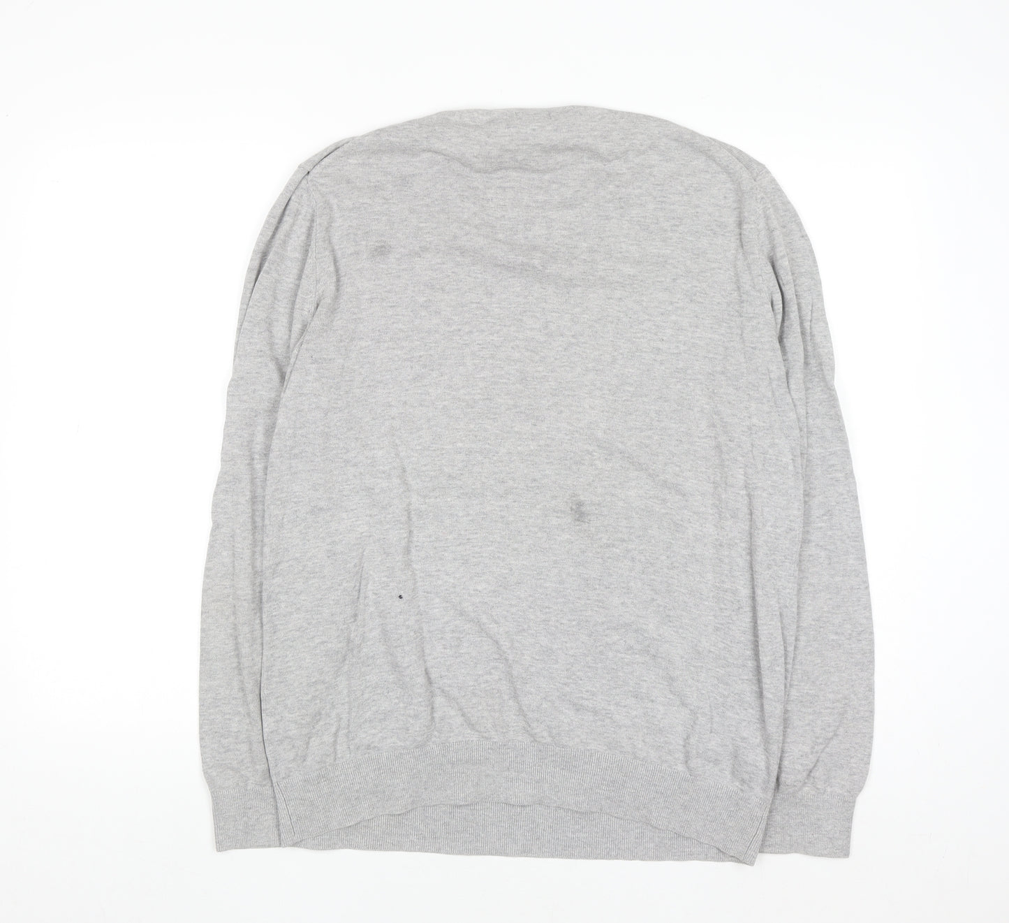 H&M Men Grey Cotton Crew Neck Long Sleeve Pullover Jumper L