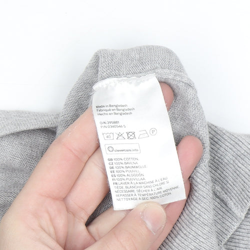 H&M Men Grey Cotton Crew Neck Long Sleeve Pullover Jumper L
