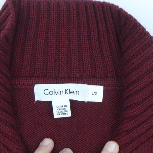 Calvin Klein Men's Red Half Zip Knit Jumper Size L