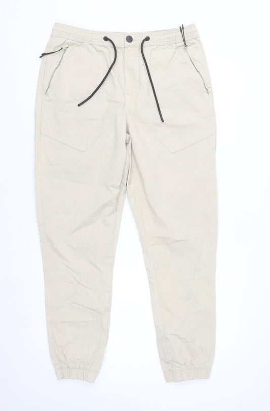 Primark Men Beige Relaxed Fit Jogger Trousers L