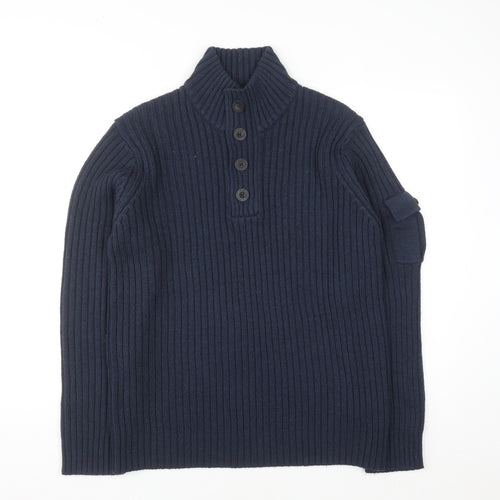 Dissident Mens Blue Chunky Knit Henley Jumper Size L