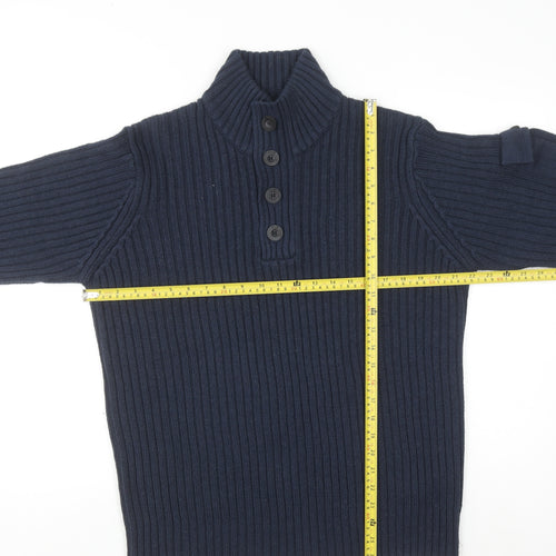 Dissident Mens Blue Chunky Knit Henley Jumper Size L