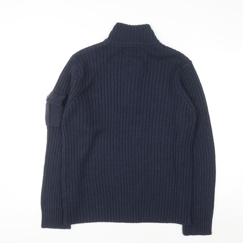 Dissident Mens Blue Chunky Knit Henley Jumper Size L