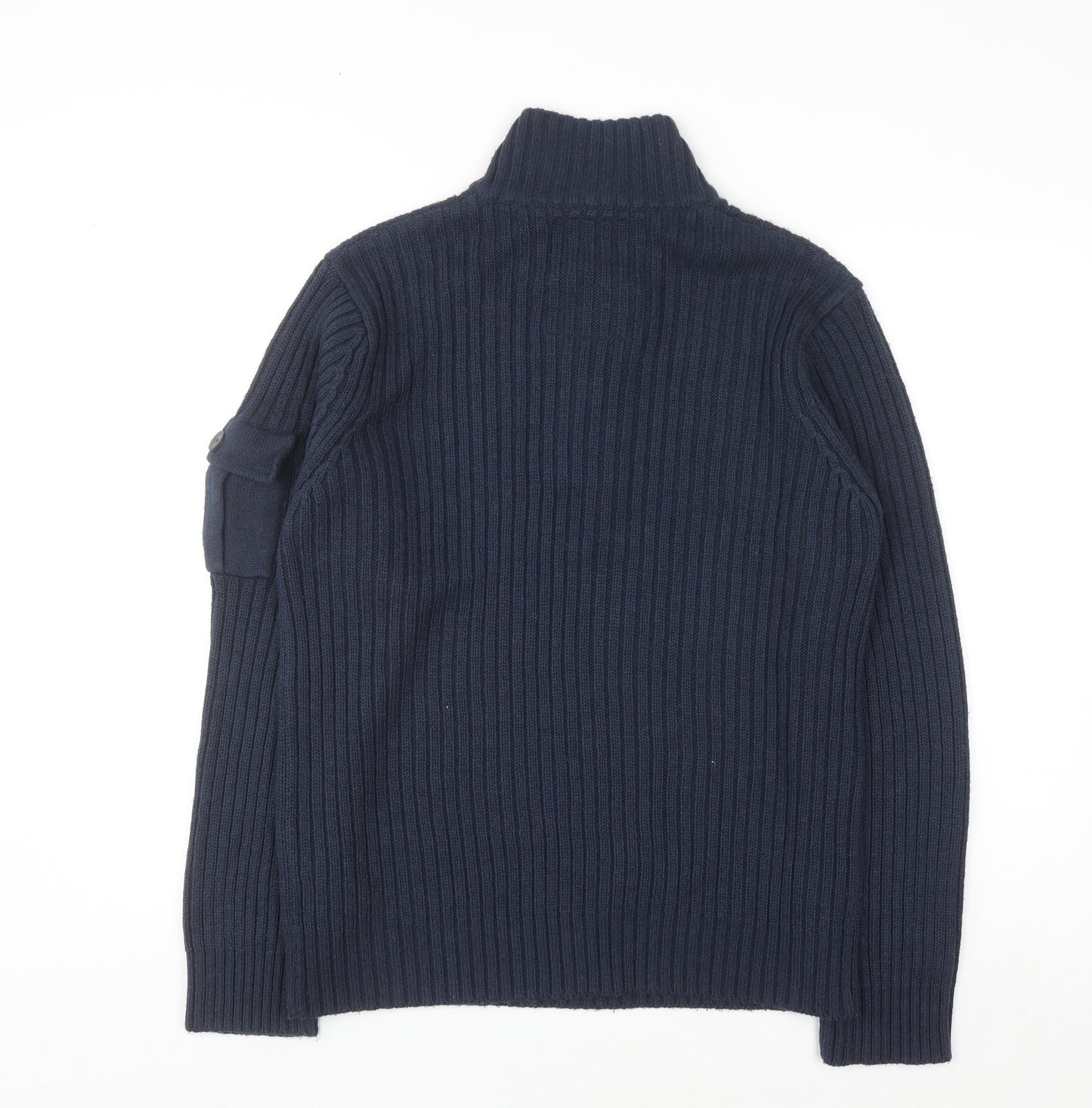 Dissident Mens Blue Chunky Knit Henley Jumper Size L