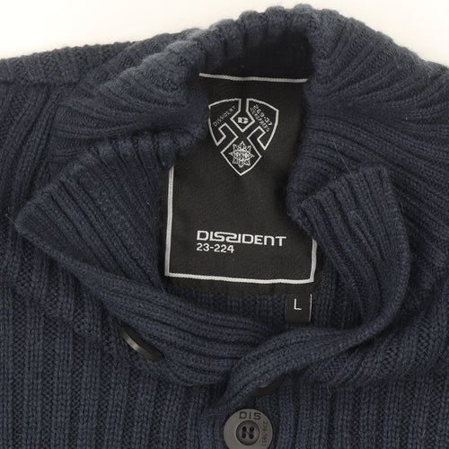 Dissident Mens Blue Chunky Knit Henley Jumper Size L