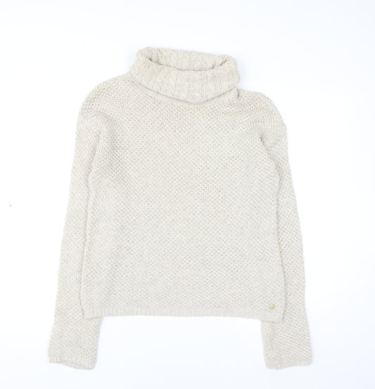 Esprit Men’s Beige Roll Neck Cable-Knit Jumper Size M