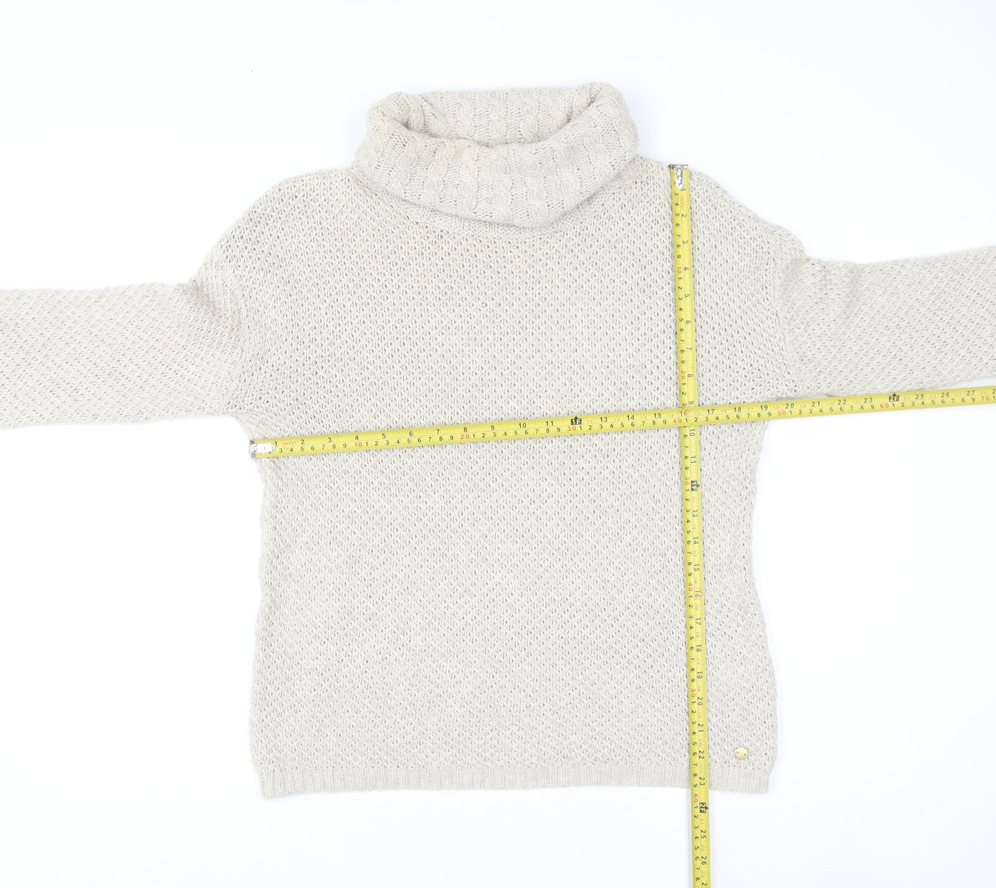 Esprit Men’s Beige Roll Neck Cable-Knit Jumper Size M