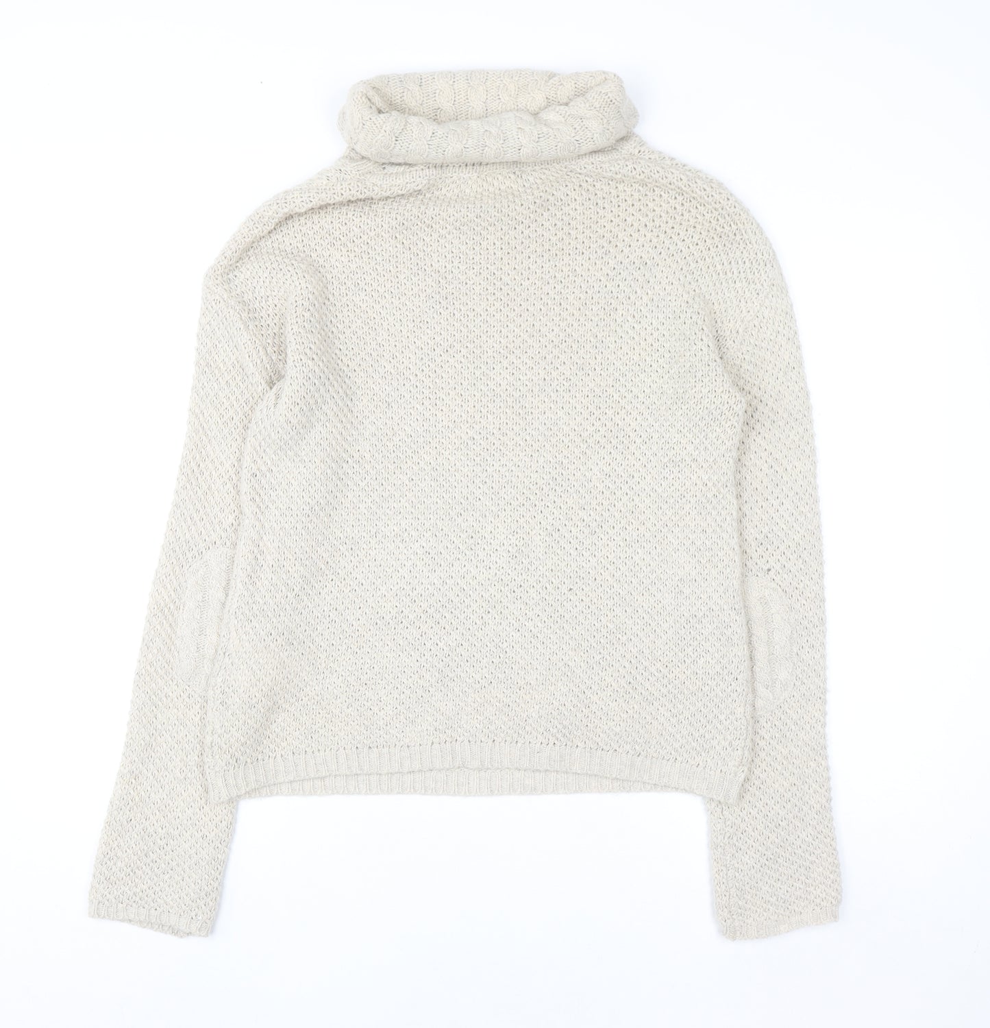 Esprit Men’s Beige Roll Neck Cable-Knit Jumper Size M