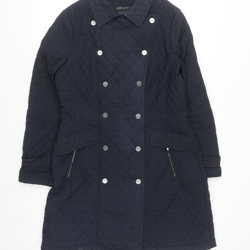 Olsen Women's Blue Quilted Mid-Length Coat Size 10