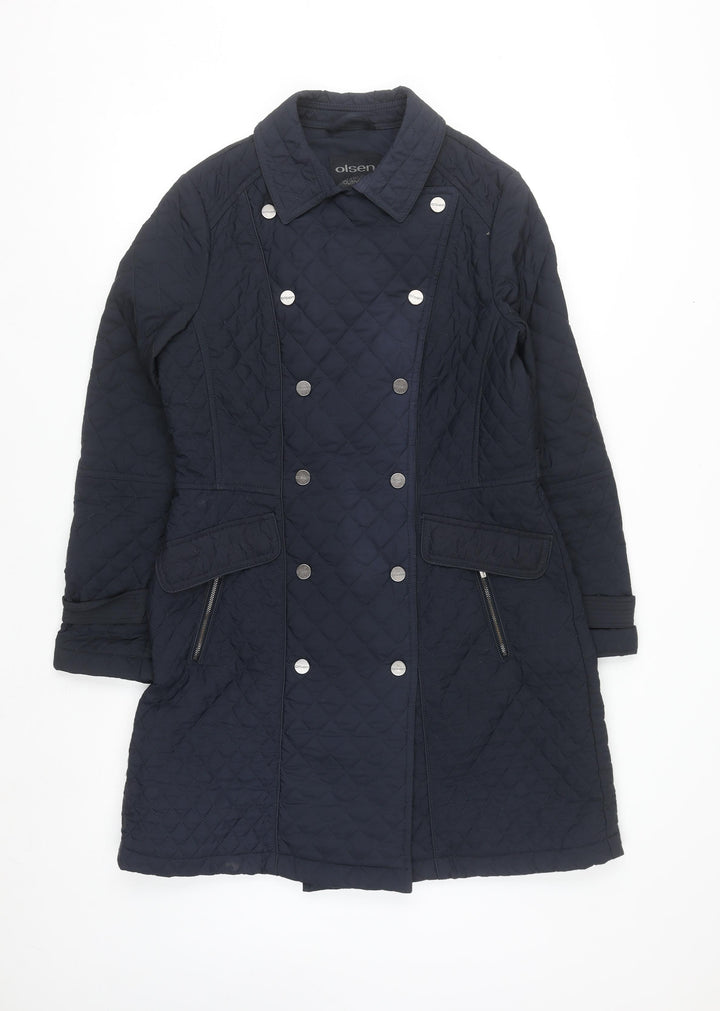 Olsen Women's Blue Quilted Mid-Length Coat Size 10