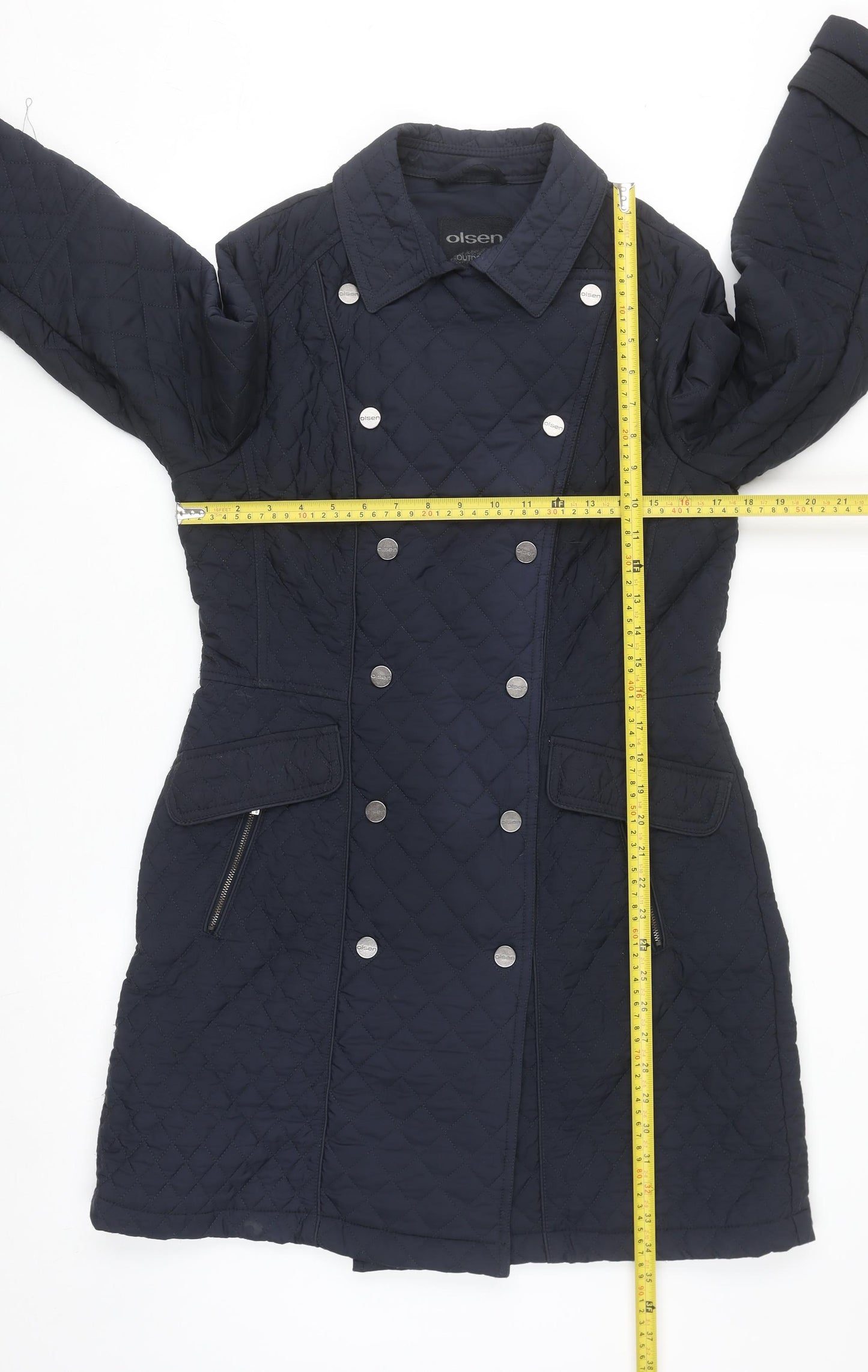 Olsen Women's Blue Quilted Mid-Length Coat Size 10