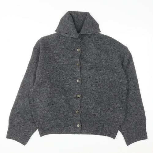 H&M Womens Grey Button Front High Neck Knit Cardigan Size 12