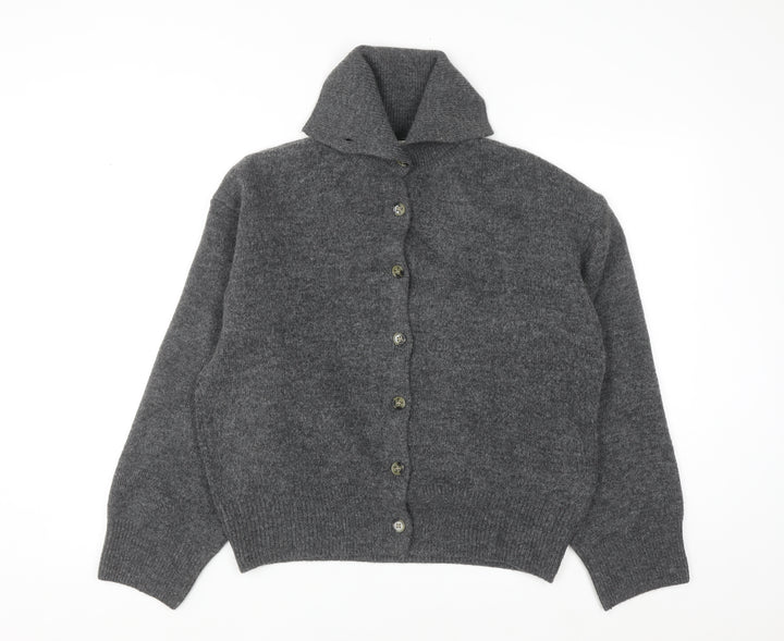 H&M Womens Grey Button Front High Neck Knit Cardigan Size 12