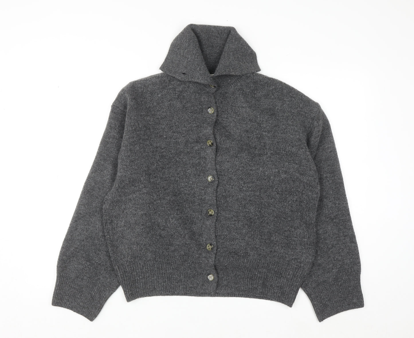 H&M Womens Grey Button Front High Neck Knit Cardigan Size 12