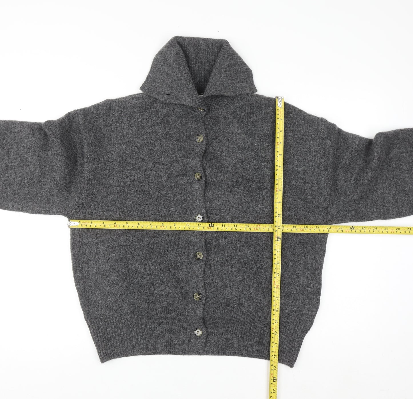 H&M Womens Grey Button Front High Neck Knit Cardigan Size 12