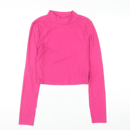 Primark Women Pink Mock Neck Cropped Long Sleeve Top Size S
