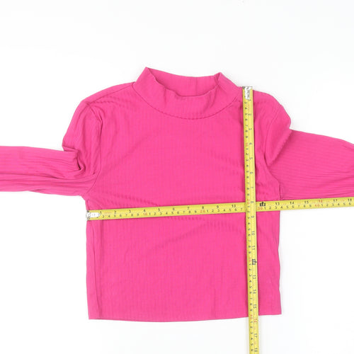 Primark Women Pink Mock Neck Cropped Long Sleeve Top Size S