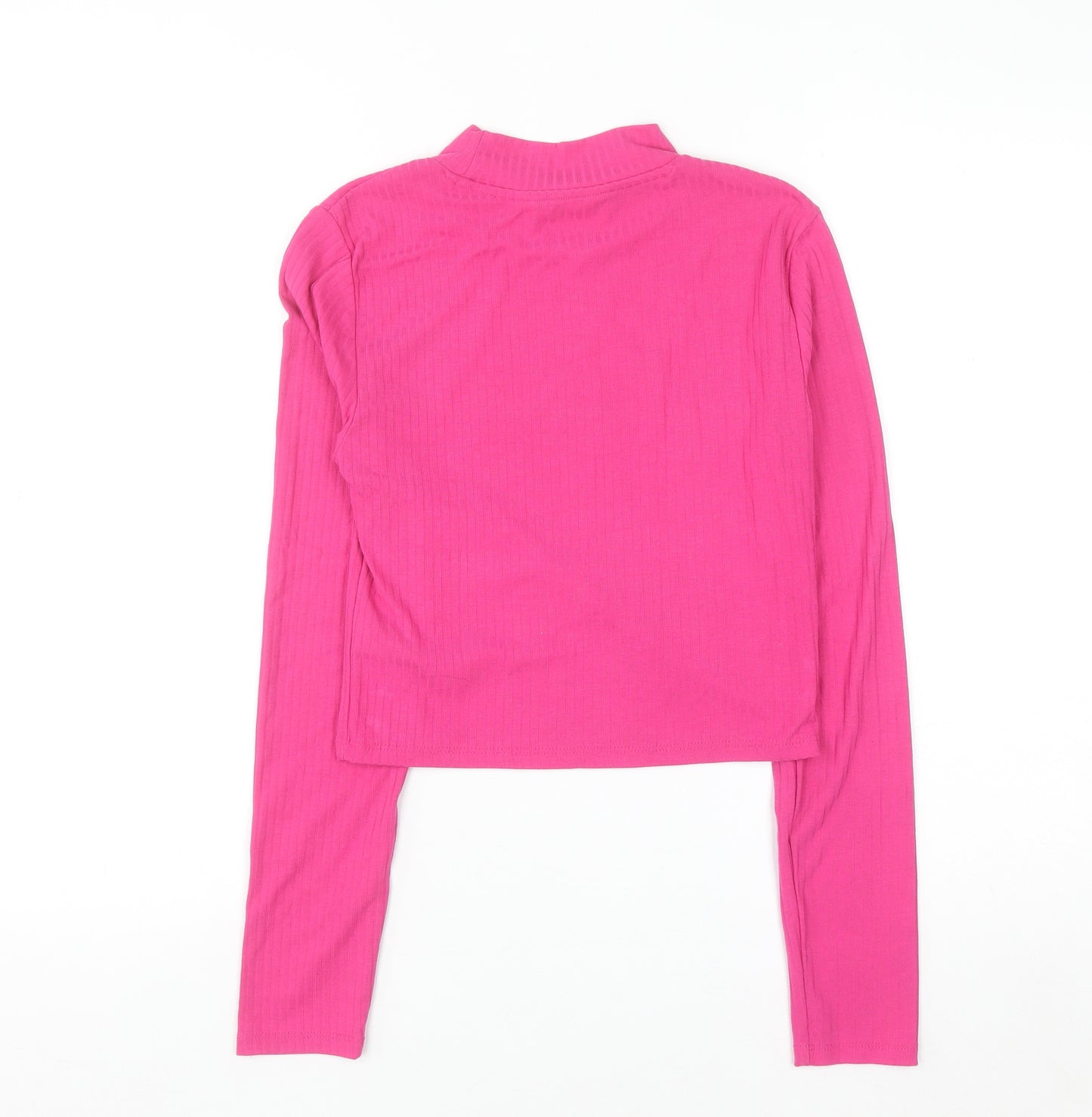 Primark Women Pink Mock Neck Cropped Long Sleeve Top Size S