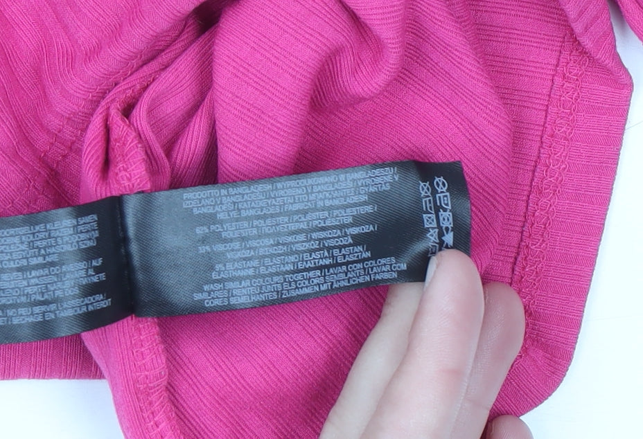 Primark Women Pink Mock Neck Cropped Long Sleeve Top Size S