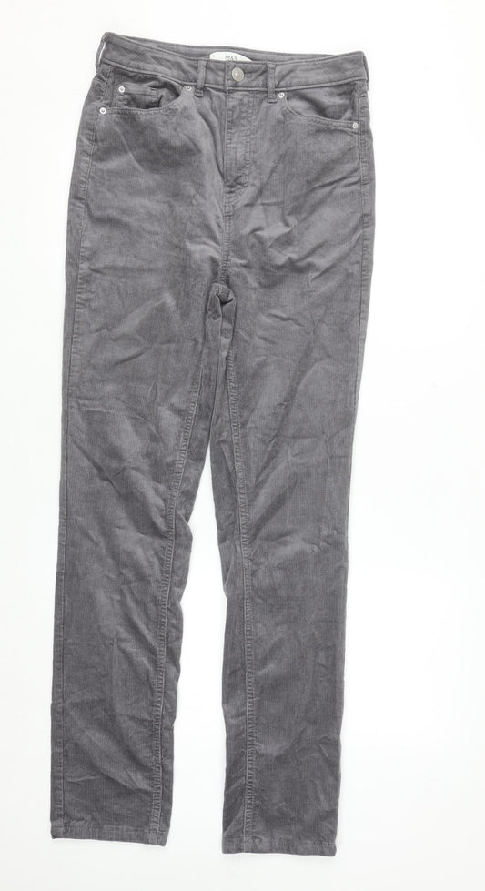 Marks and Spencer Womens Grey Corduroy Straight Trousers Size 10 Long