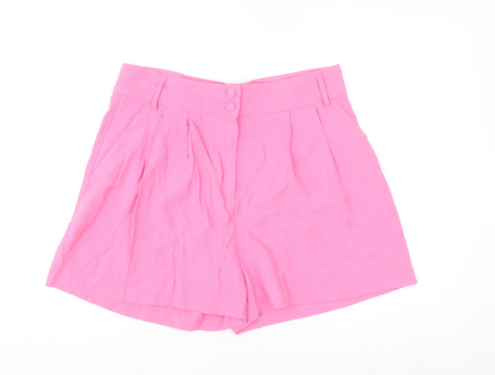 Primark Women’s Pink Paperbag Shorts Size 16 High Waist Cotton Blend
