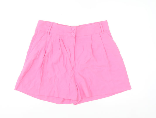Primark Women’s Pink Paperbag Shorts Size 16 High Waist Cotton Blend