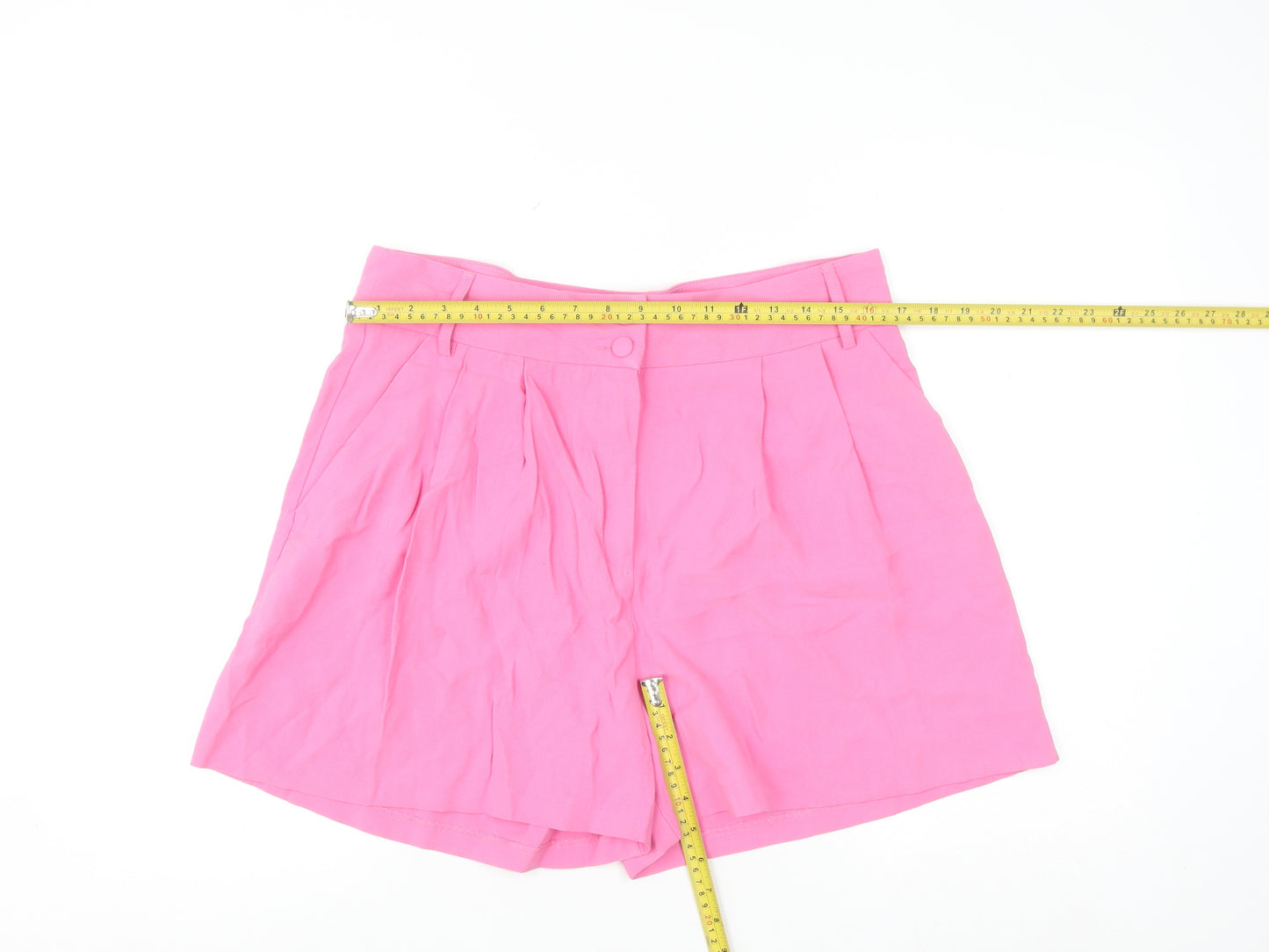 Primark Women’s Pink Paperbag Shorts Size 16 High Waist Cotton Blend