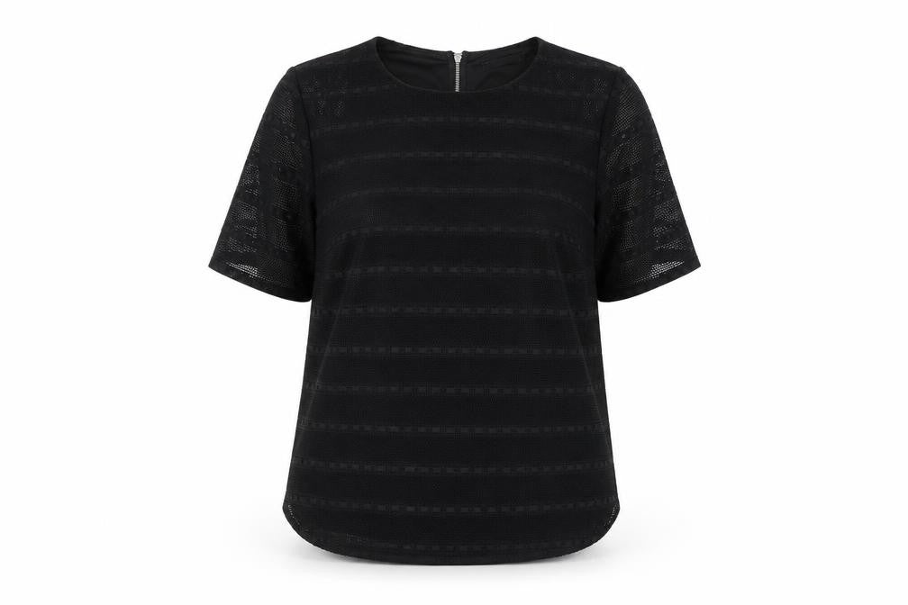 Front view of Dunnes Women Black Mesh Zip Back Blouse, size 20