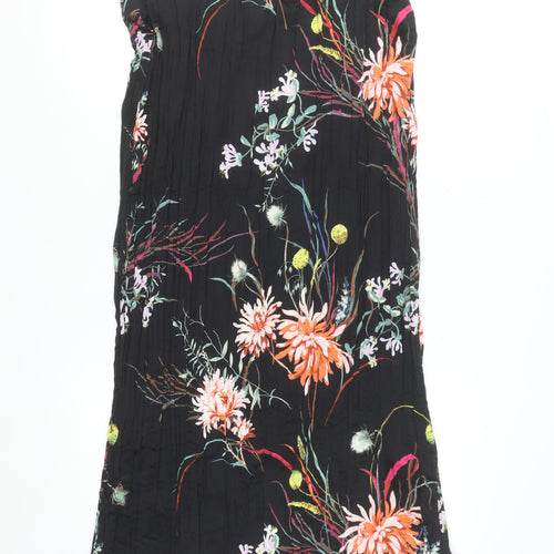 H&M Womens Black Floral Midi A-Line Skirt Size 12 Polyester