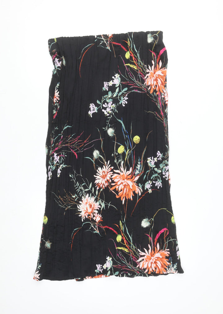 H&M Womens Black Floral Midi A-Line Skirt Size 12 Polyester
