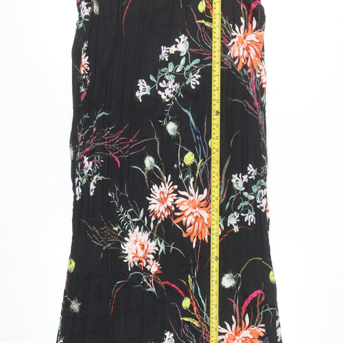 H&M Womens Black Floral Midi A-Line Skirt Size 12 Polyester