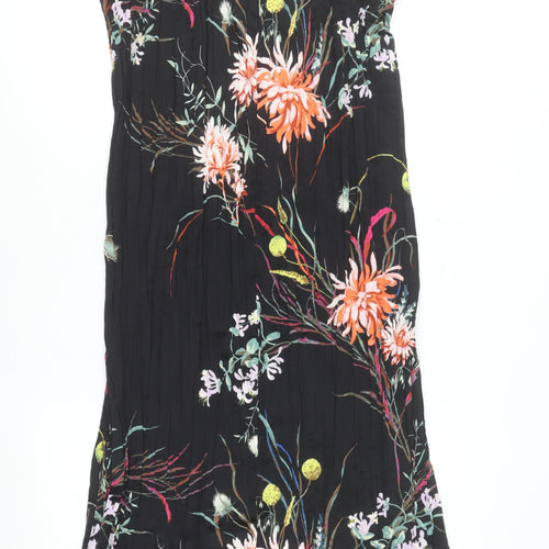 H&M Womens Black Floral Midi A-Line Skirt Size 12 Polyester