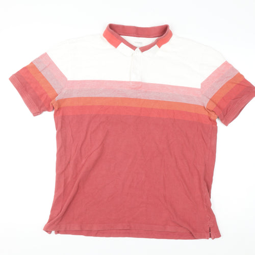 Dunnes Stores Men's Rust Striped Polo Shirt Large Regular Fit Cotton