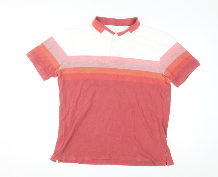 Dunnes Stores Men's Rust Striped Polo Shirt Large Regular Fit Cotton