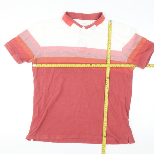 Dunnes Stores Men's Rust Striped Polo Shirt Large Regular Fit Cotton
