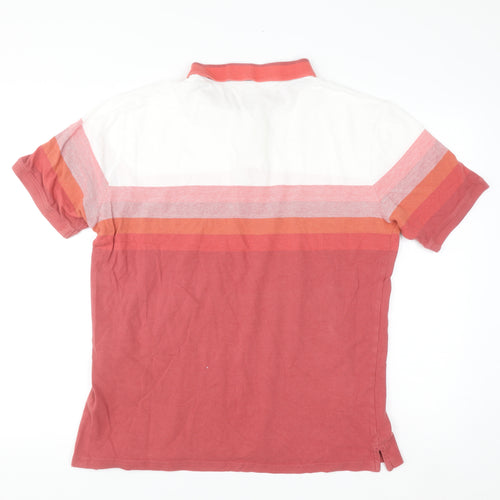 Dunnes Stores Men's Rust Striped Polo Shirt Large Regular Fit Cotton