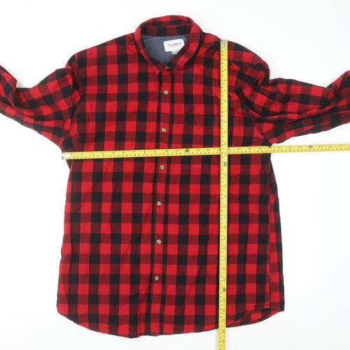 Pull & Bear Men's Red Check Button-Up Flannel Shirt XL