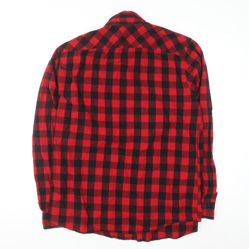 Pull & Bear Men's Red Check Button-Up Flannel Shirt XL