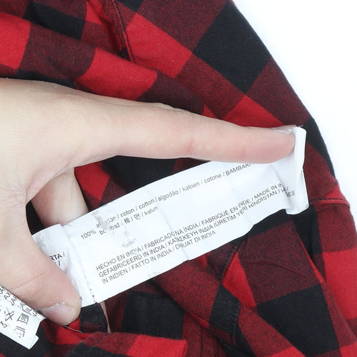 Pull & Bear Men's Red Check Button-Up Flannel Shirt XL
