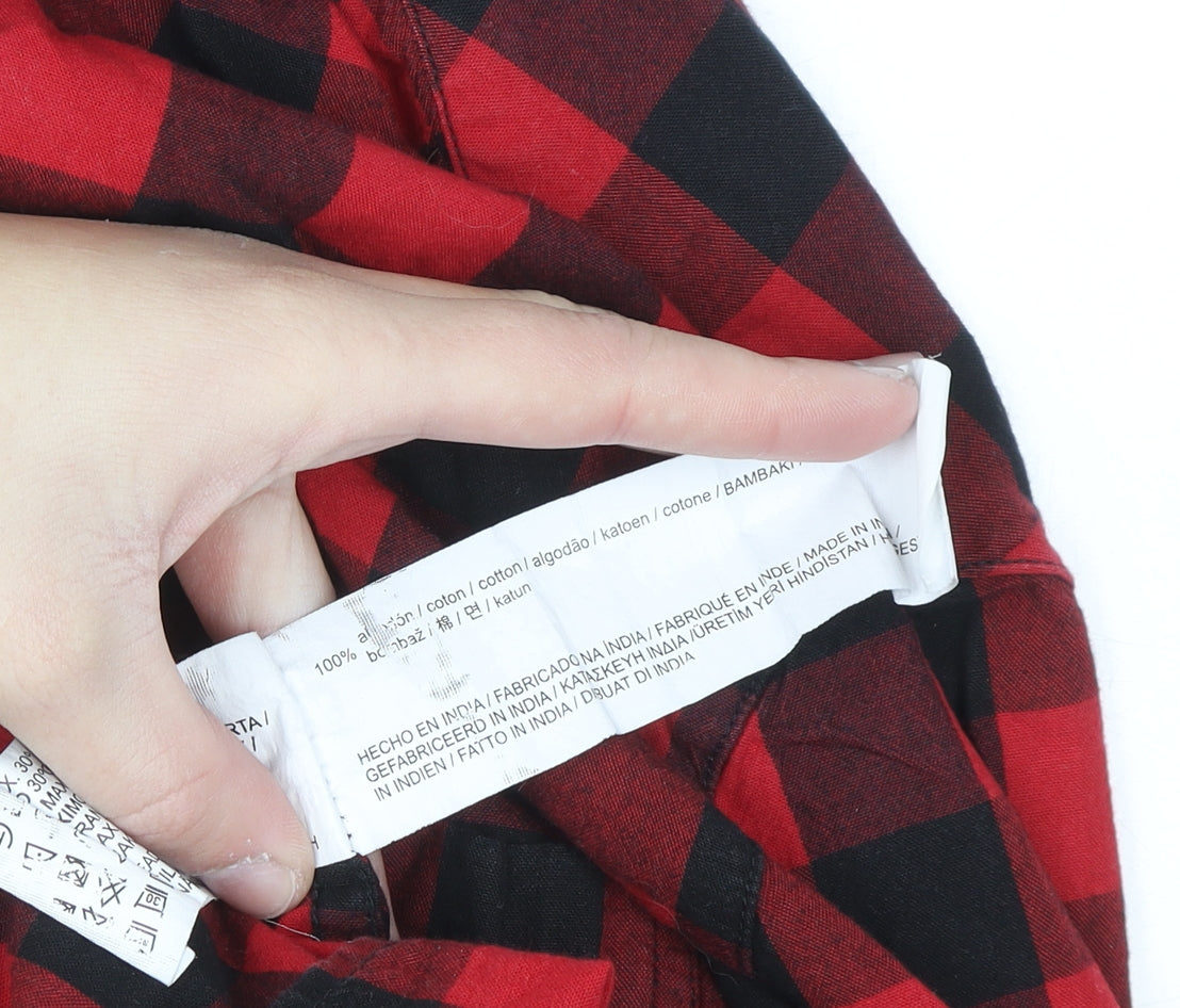Pull & Bear Men's Red Check Button-Up Flannel Shirt XL