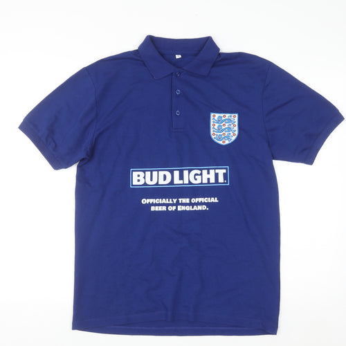 Bud Light England Blue Mens Medium Polo Shirt Football Cotton