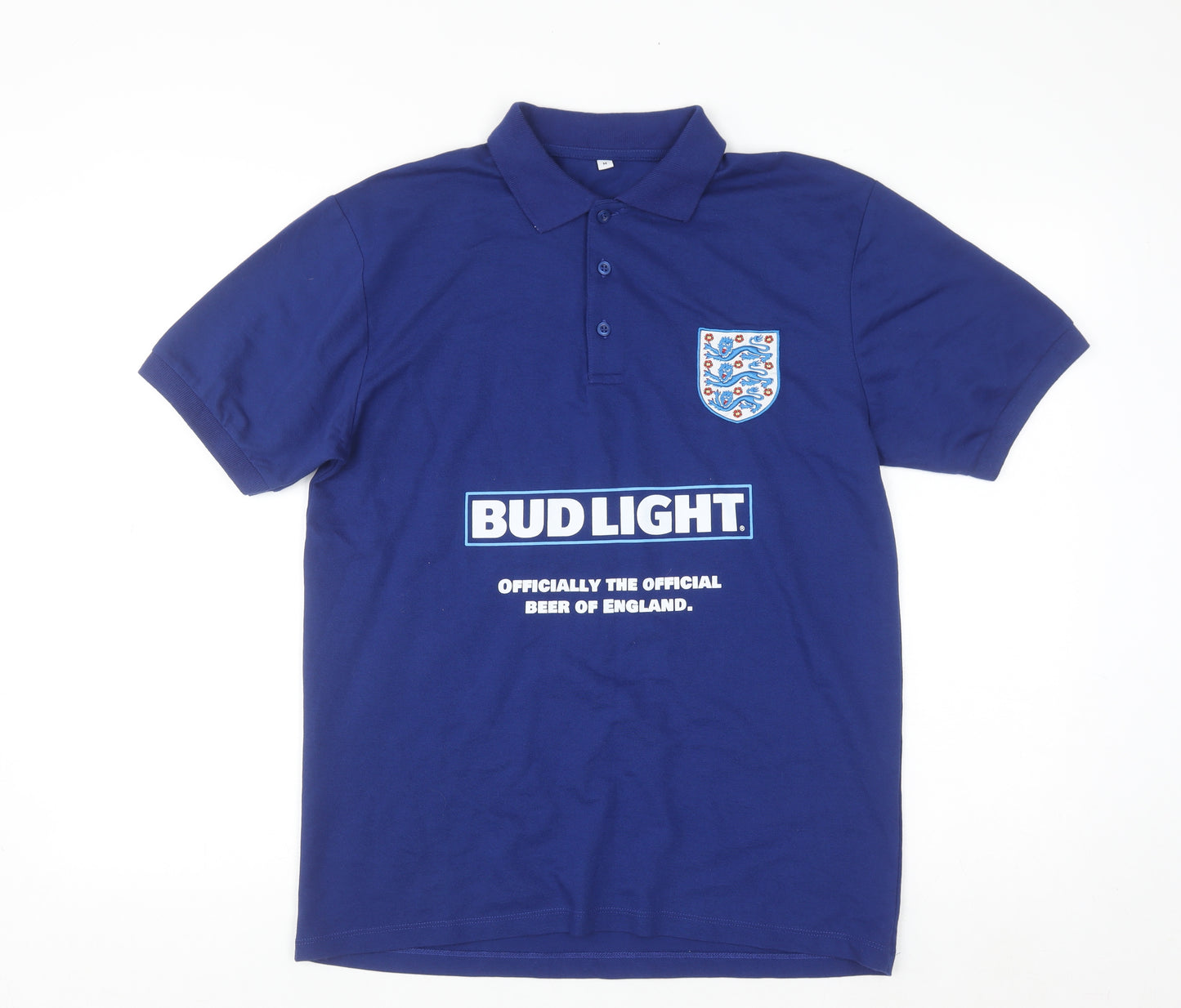 Bud Light England Blue Mens Medium Polo Shirt Football Cotton